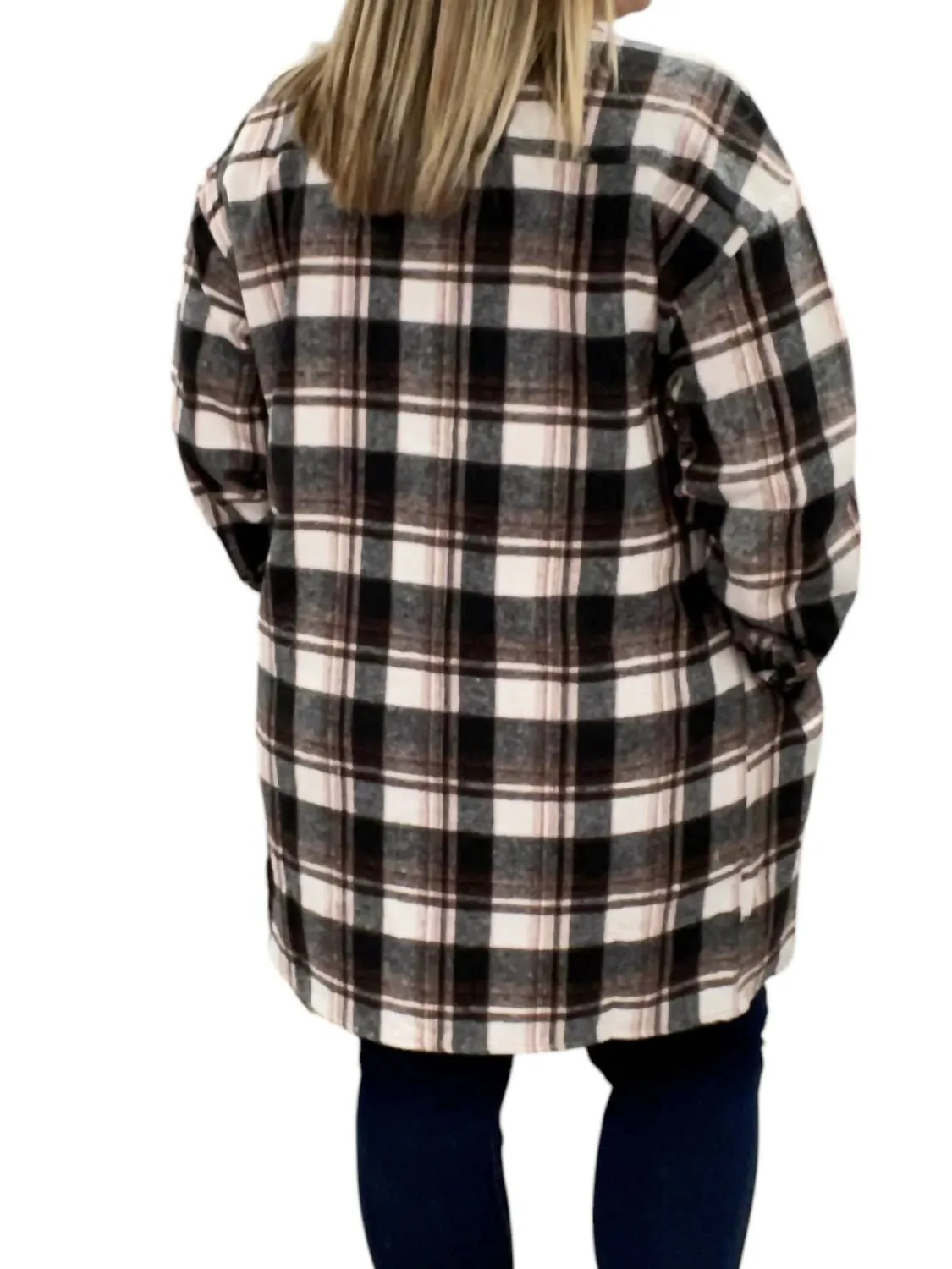Plaid Flannel Shirt Coat In Brown