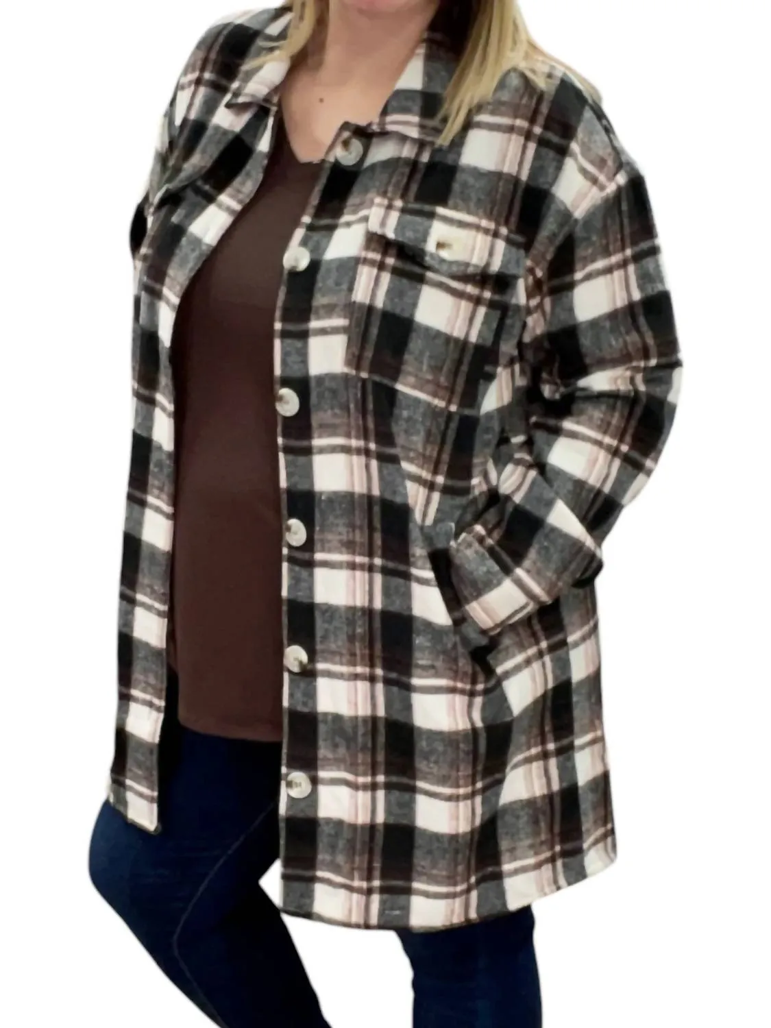 Plaid Flannel Shirt Coat In Brown