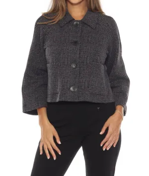 Plaid Jacquard Knit Boxy Jacket In Black/multi