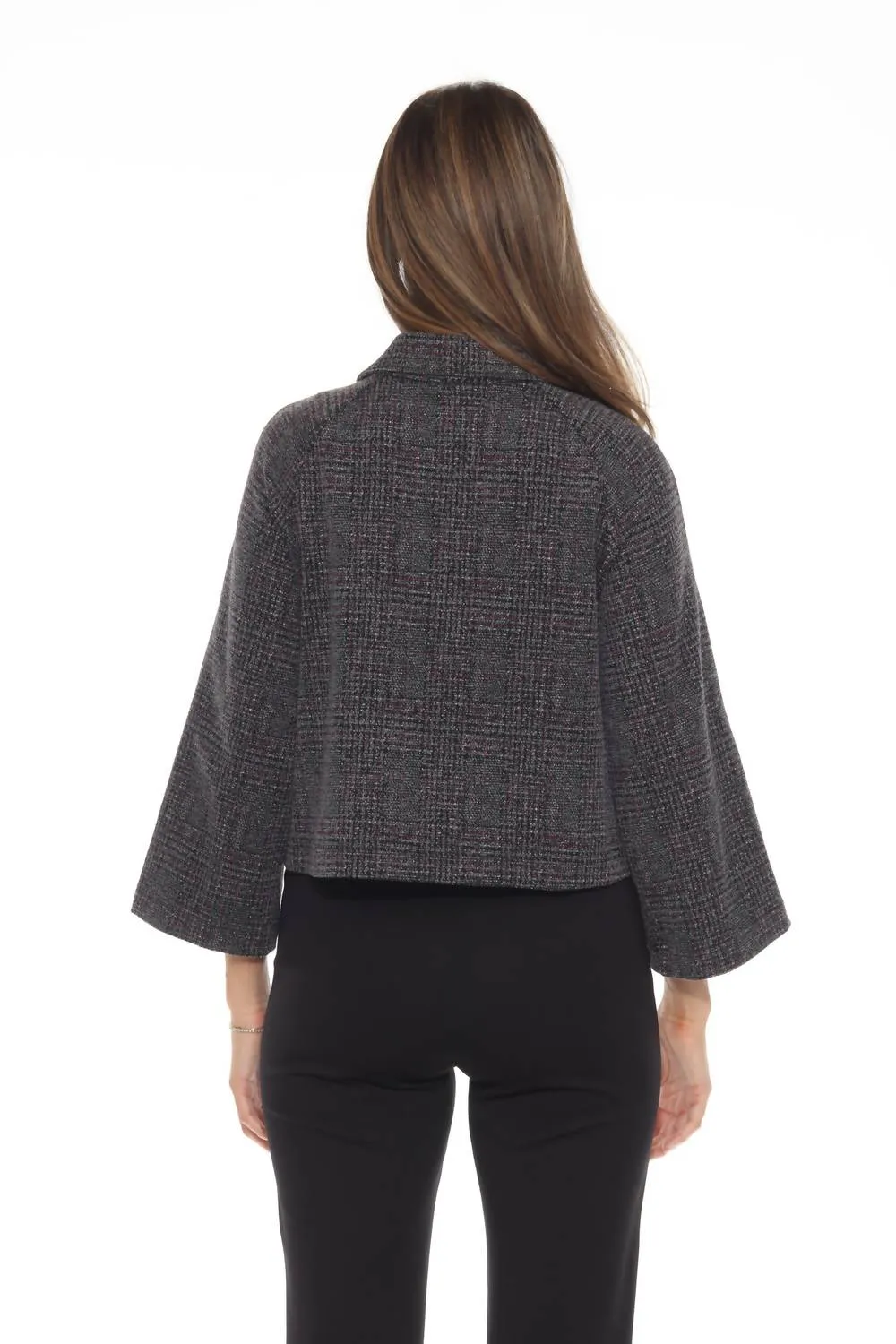 Plaid Jacquard Knit Boxy Jacket In Black/multi