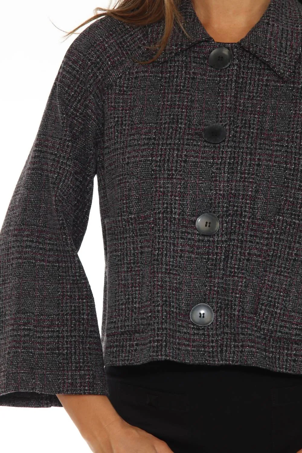 Plaid Jacquard Knit Boxy Jacket In Black/multi