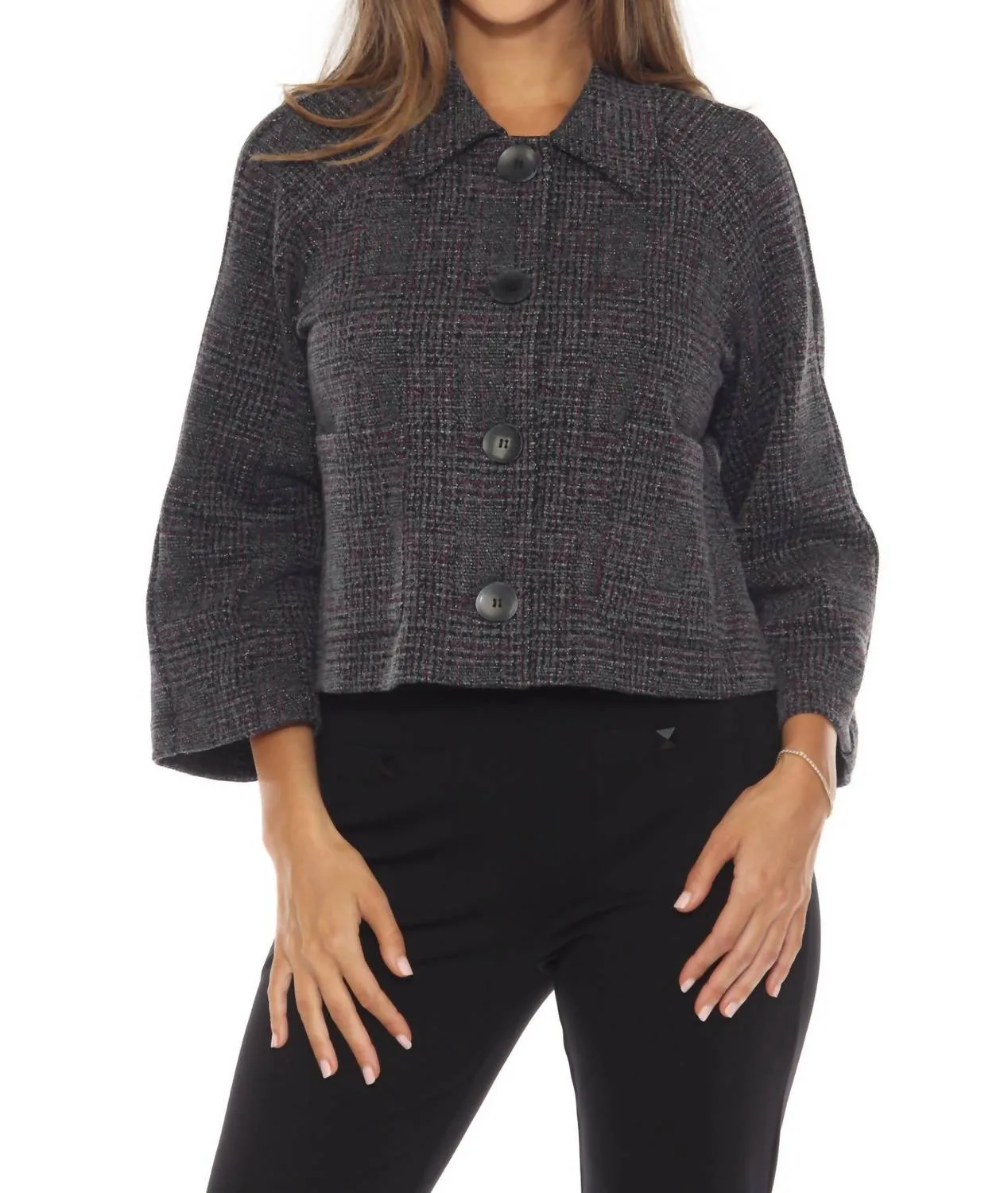 Plaid Jacquard Knit Boxy Jacket In Black/multi