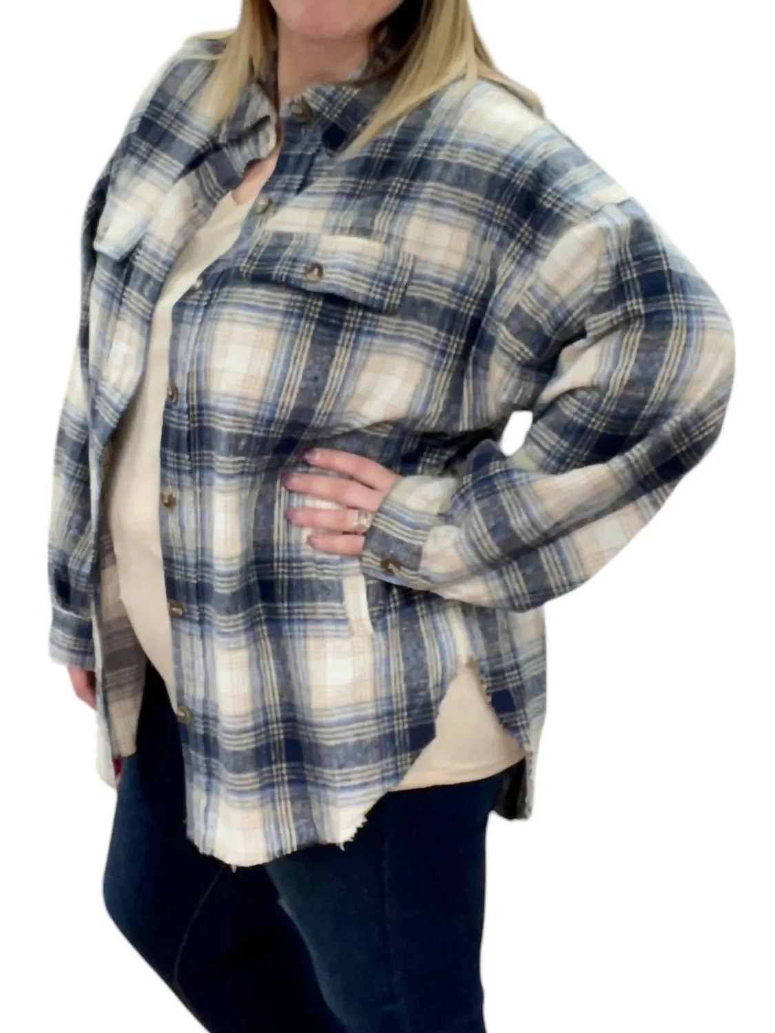 Plaid Shacket In Blue