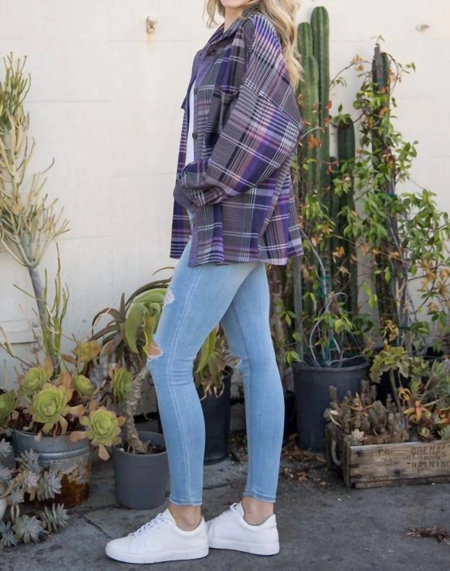 Plaid Shacket In Purple