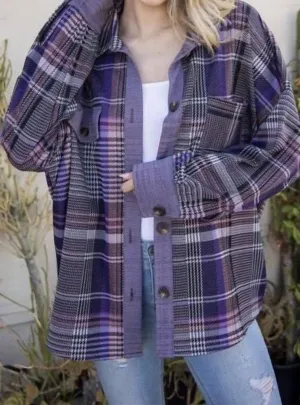 Plaid Shacket In Purple