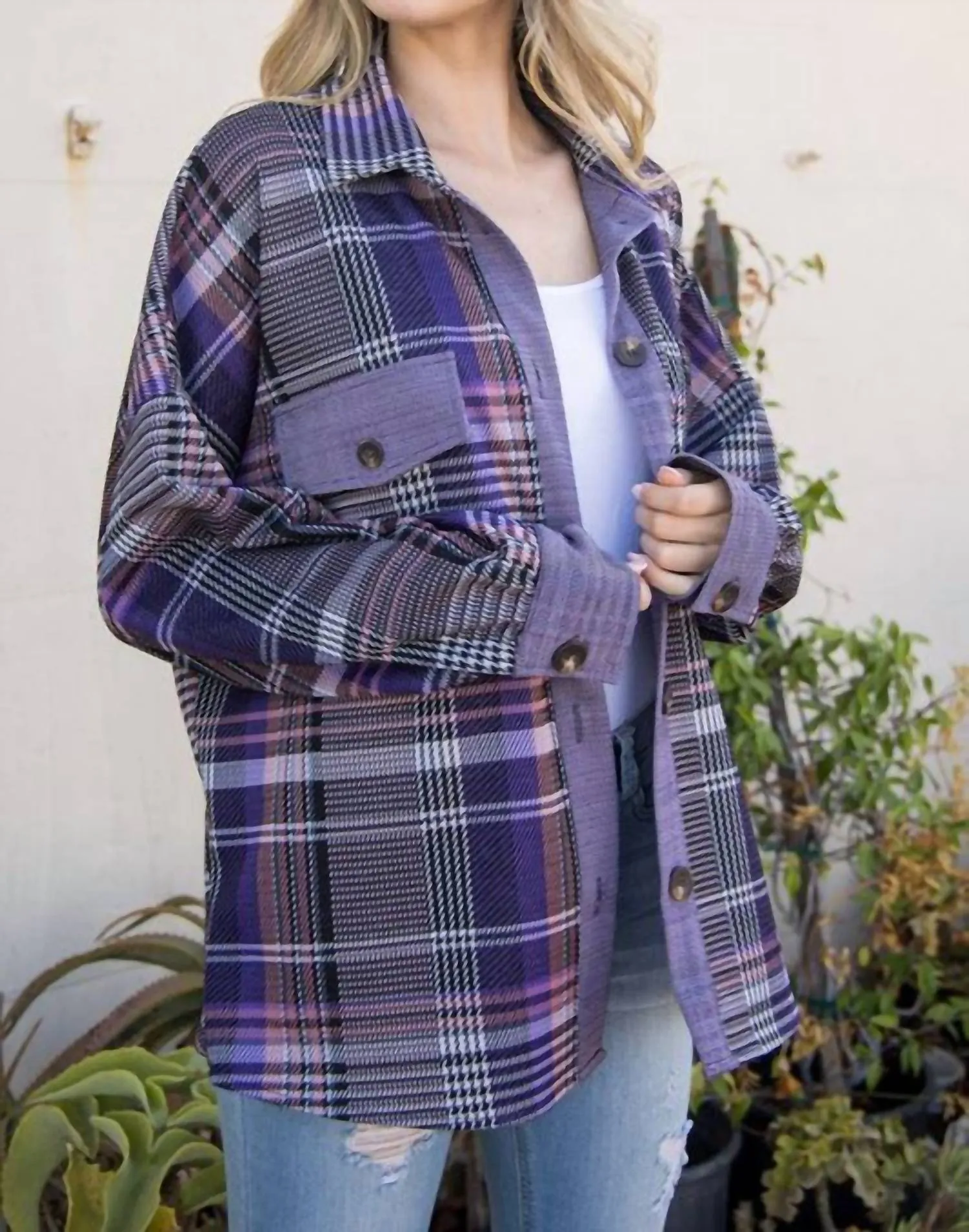 Plaid Shacket In Purple