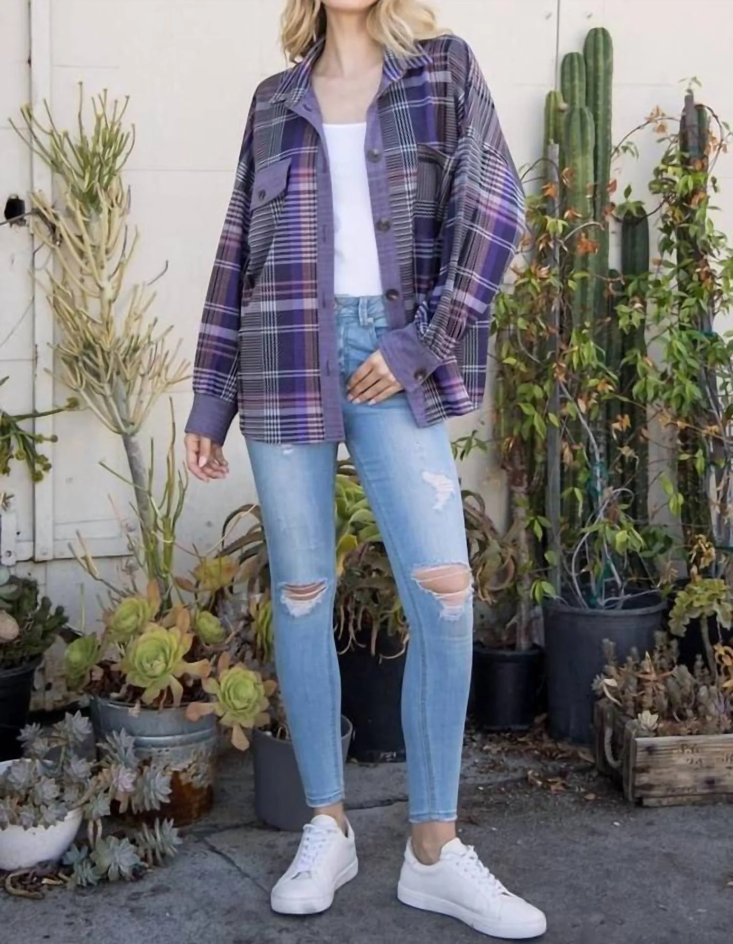 Plaid Shacket In Purple