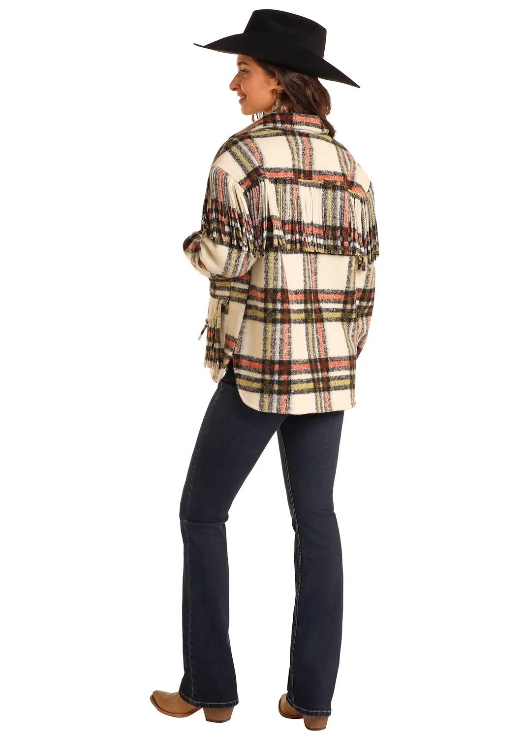 Plaid Shacket With Fringe In Natural