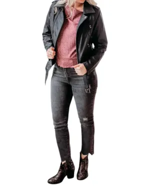 Pleather Moto Jacket In Black
