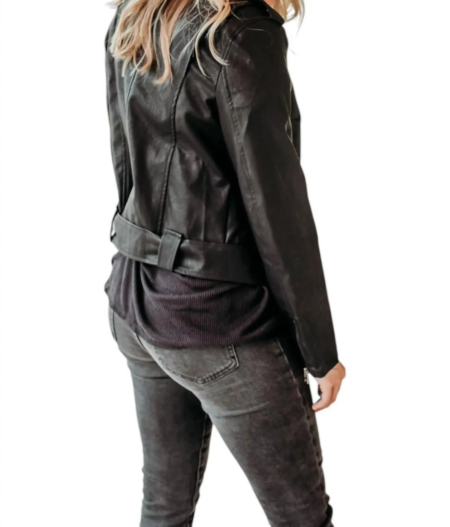 Pleather Moto Jacket In Black