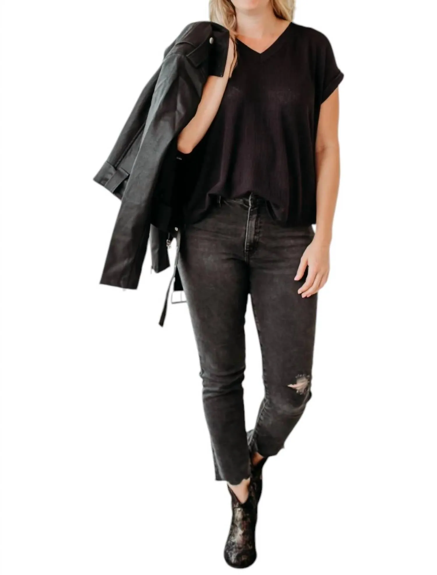 Pleather Moto Jacket In Black
