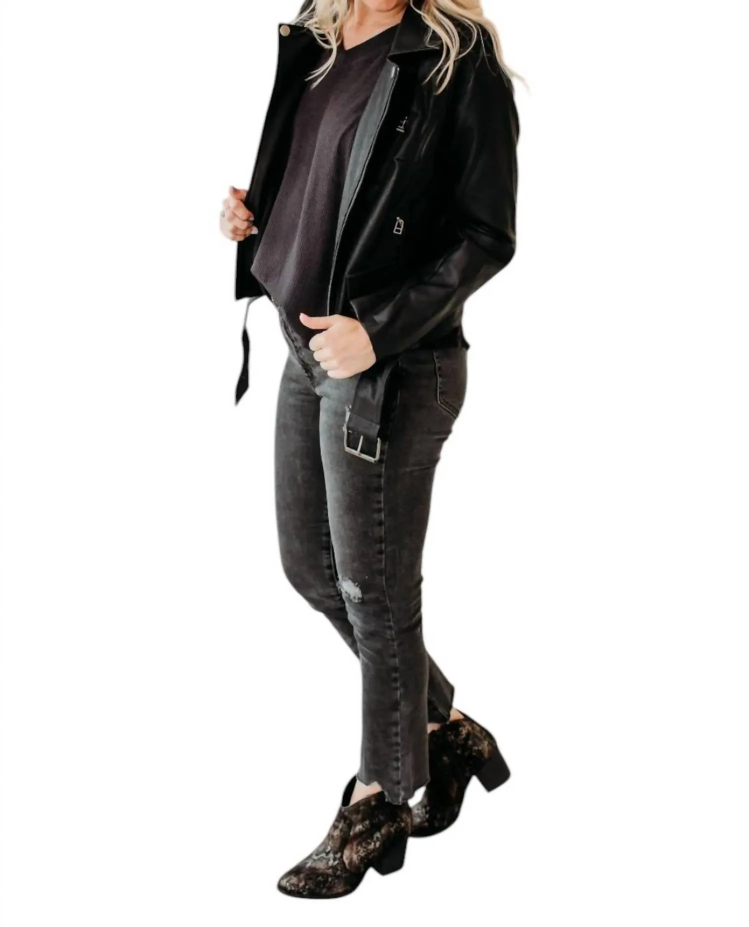 Pleather Moto Jacket In Black