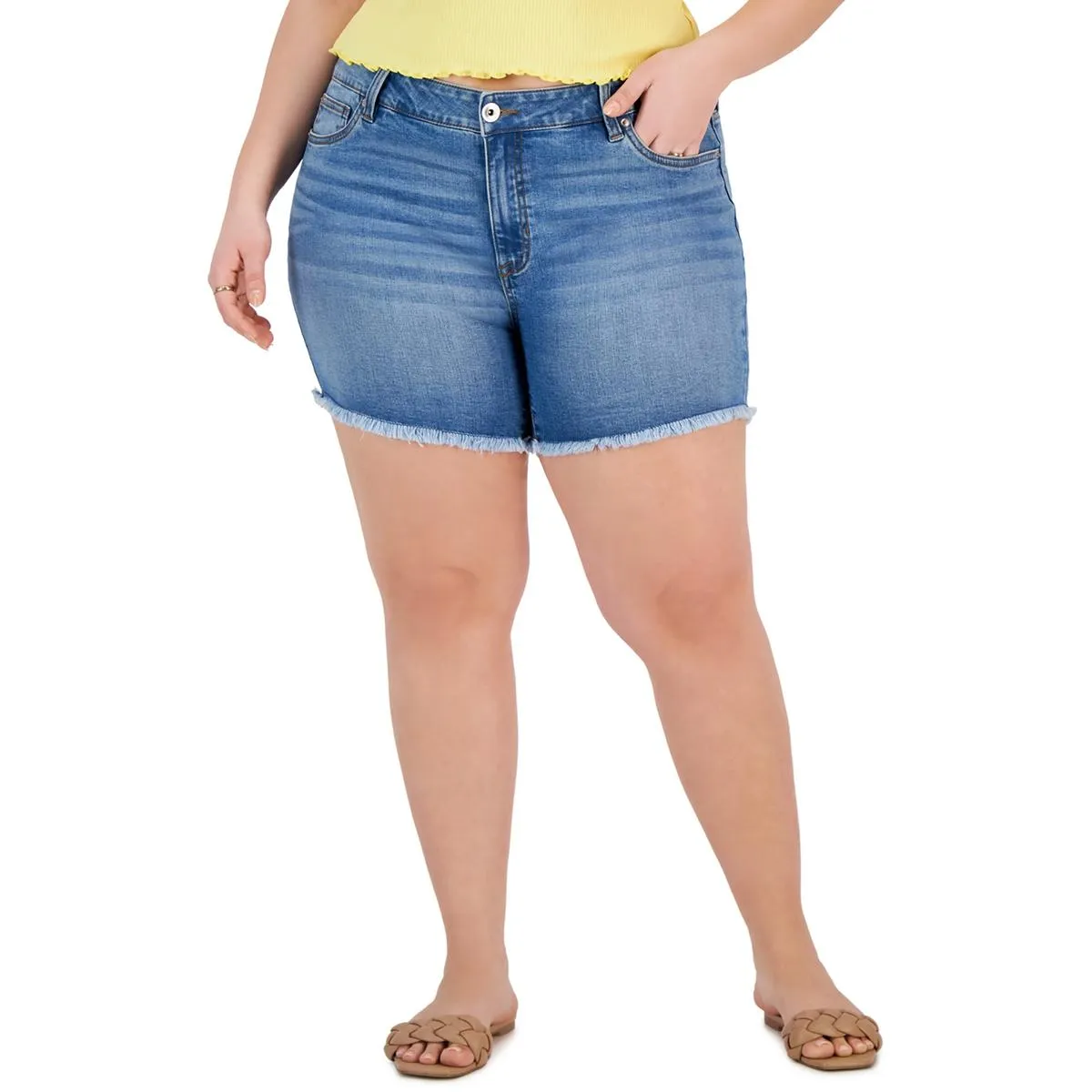 Plus The Sugar Womens High Rise Mini Denim Shorts
