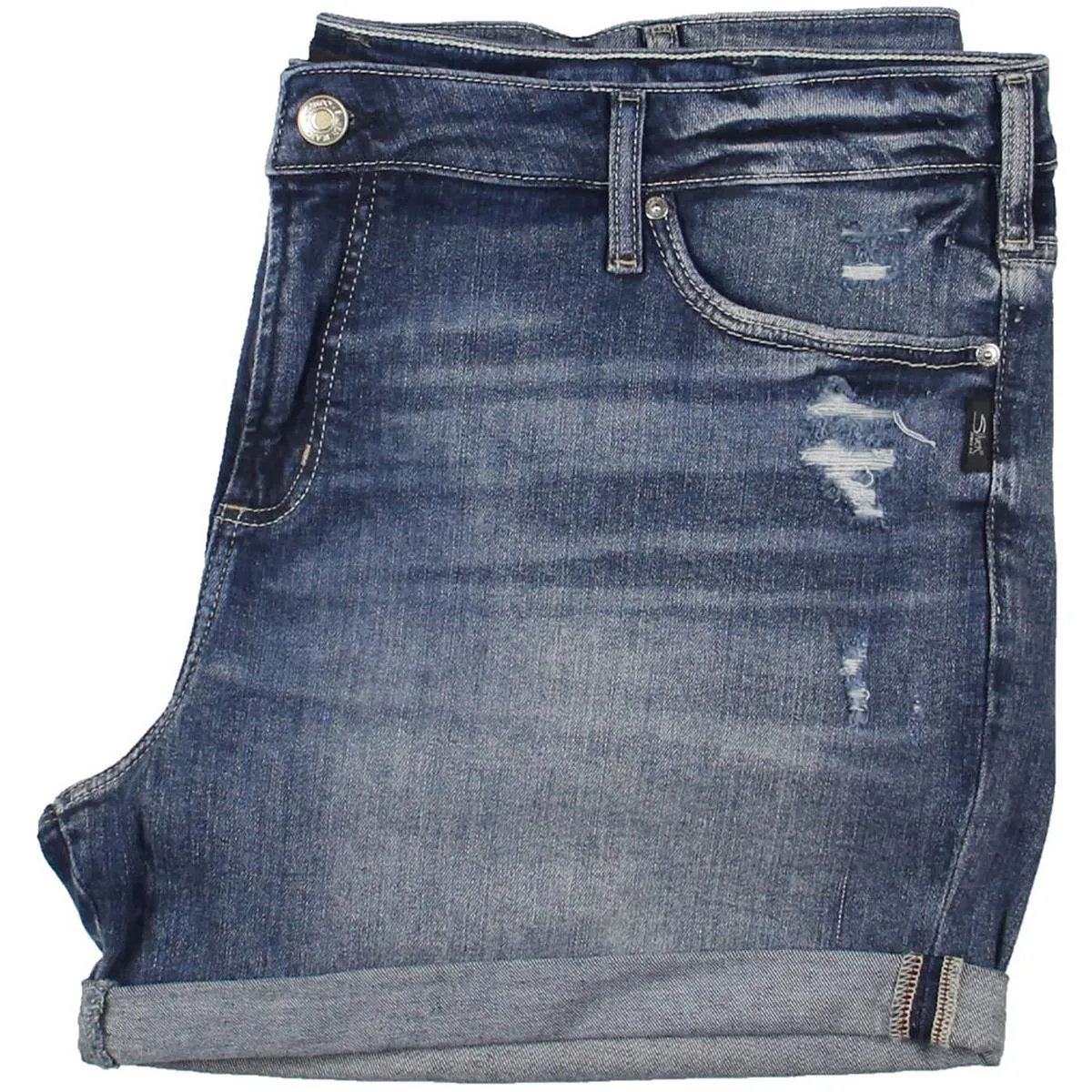 Plus Womens Mid-Rise Distressed Denim Shorts