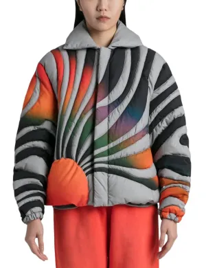 Pre-Loved Sunset Puffer Jacket In Grey And Orange