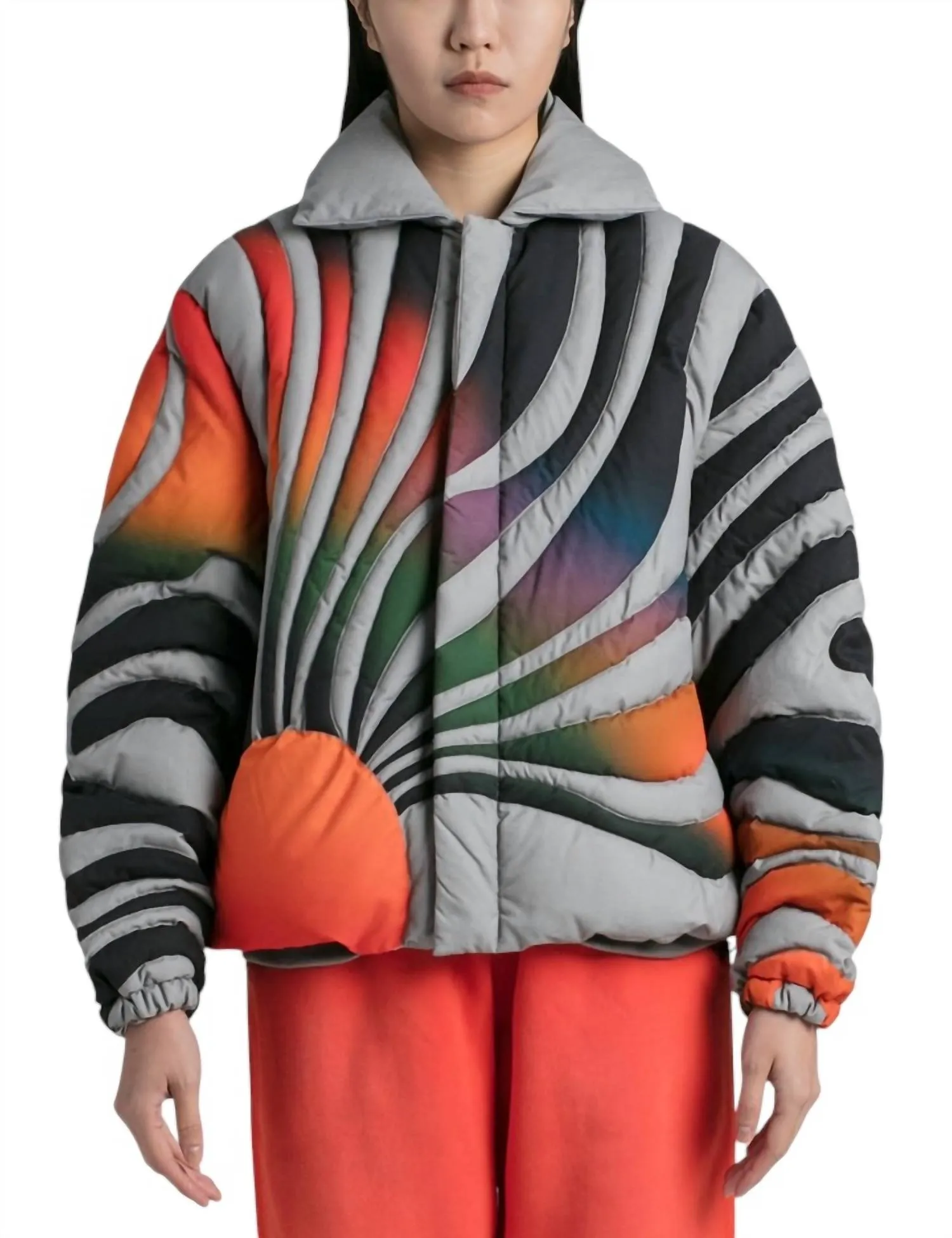Pre-Loved Sunset Puffer Jacket In Grey And Orange