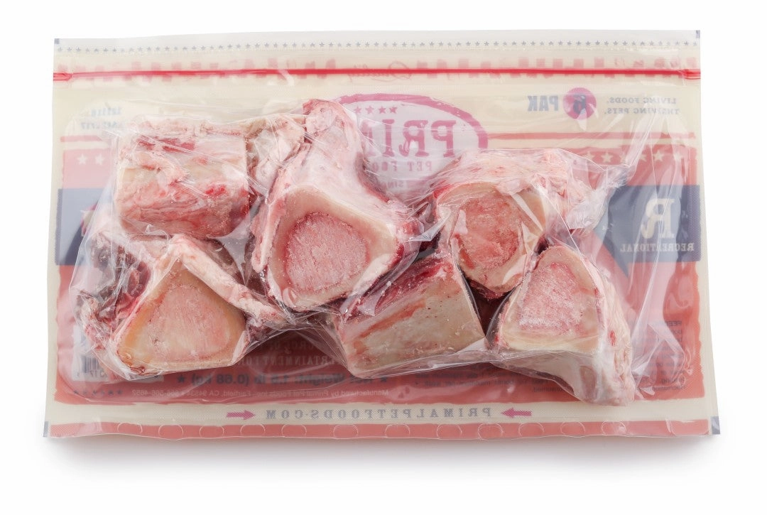 Primal 2" Buffalo Bones 6 Pack frozen raw dog food,raw patties for dogs,raw diet dog food