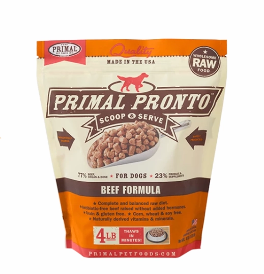 Primal Pronto Dog Raw Beef 4lbs. frozen raw dog food,raw patties for dogs,raw diet dog food
