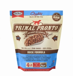 Primal Pronto Dog Raw Duck 4lbs. frozen raw dog food,raw patties for dogs,raw diet dog food
