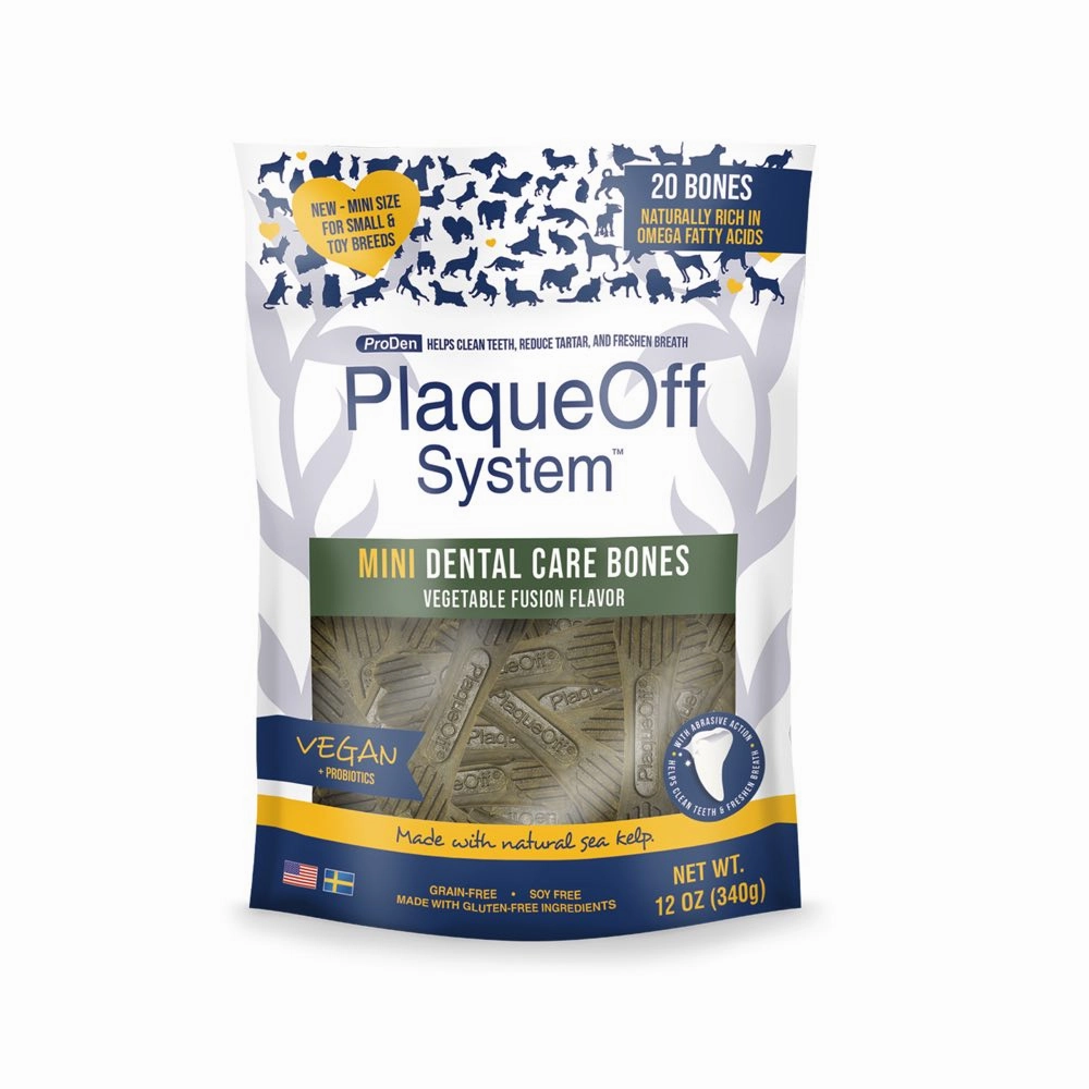 ProDen PlaqueOff Mini Dental Care Bones Vegetable Fusion Flavor Grain-Free Dog Treats 340g dog dental snacks,dental bones for dogs,dog oral sticks