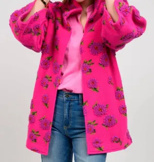 Puff Floral Sherpa Jacket In Fuchsia