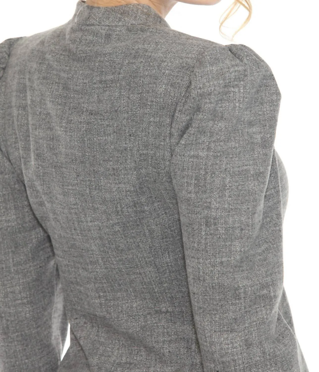 Puff Sleeve Peplum Jacket In Grey Melange