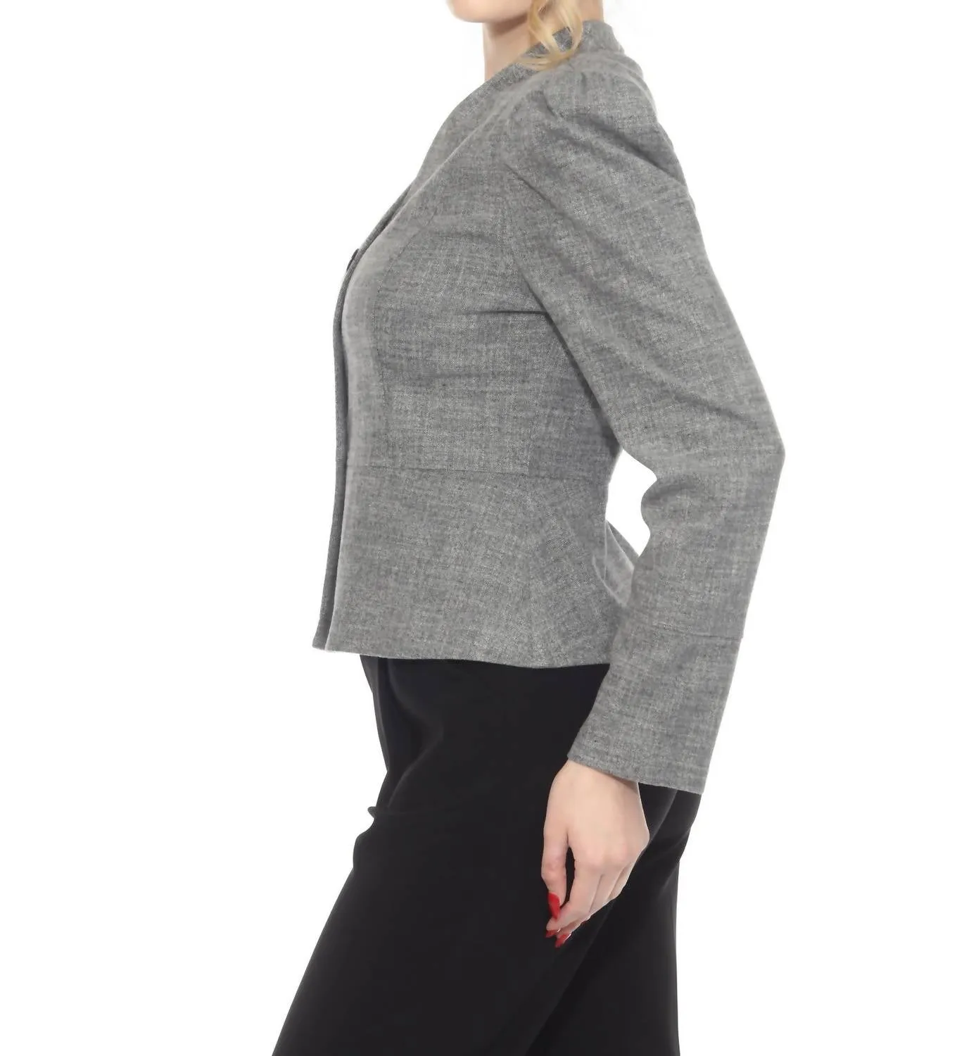 Puff Sleeve Peplum Jacket In Grey Melange