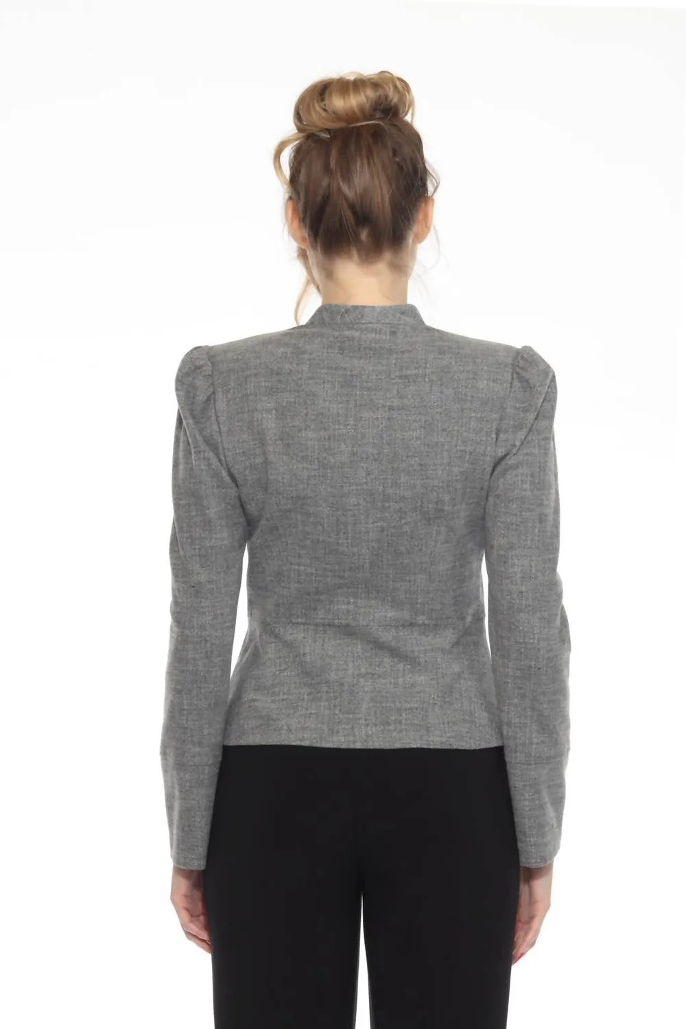 Puff Sleeve Peplum Jacket In Grey Melange