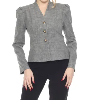 Puff Sleeve Peplum Jacket In Grey Melange