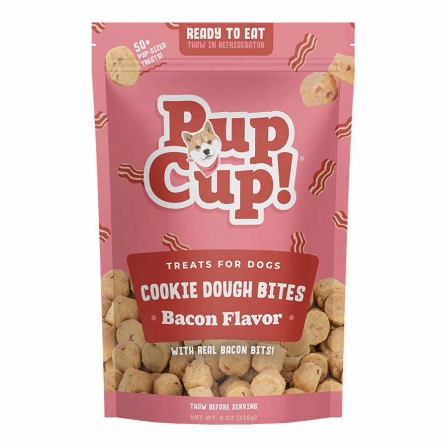 PupCup Frozen Cookie Dough Bites for Dogs - Bacon Flavor 8oz bag stainless steel bowl,metal pet feeder,steel water dish