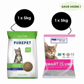 Purepet Lavender Scented and Petcrux Lavender & Lemon Scented Smart Clumping Cat Litter Combo (1 1) cat waste,cat garbage bin,cat waste disposal
