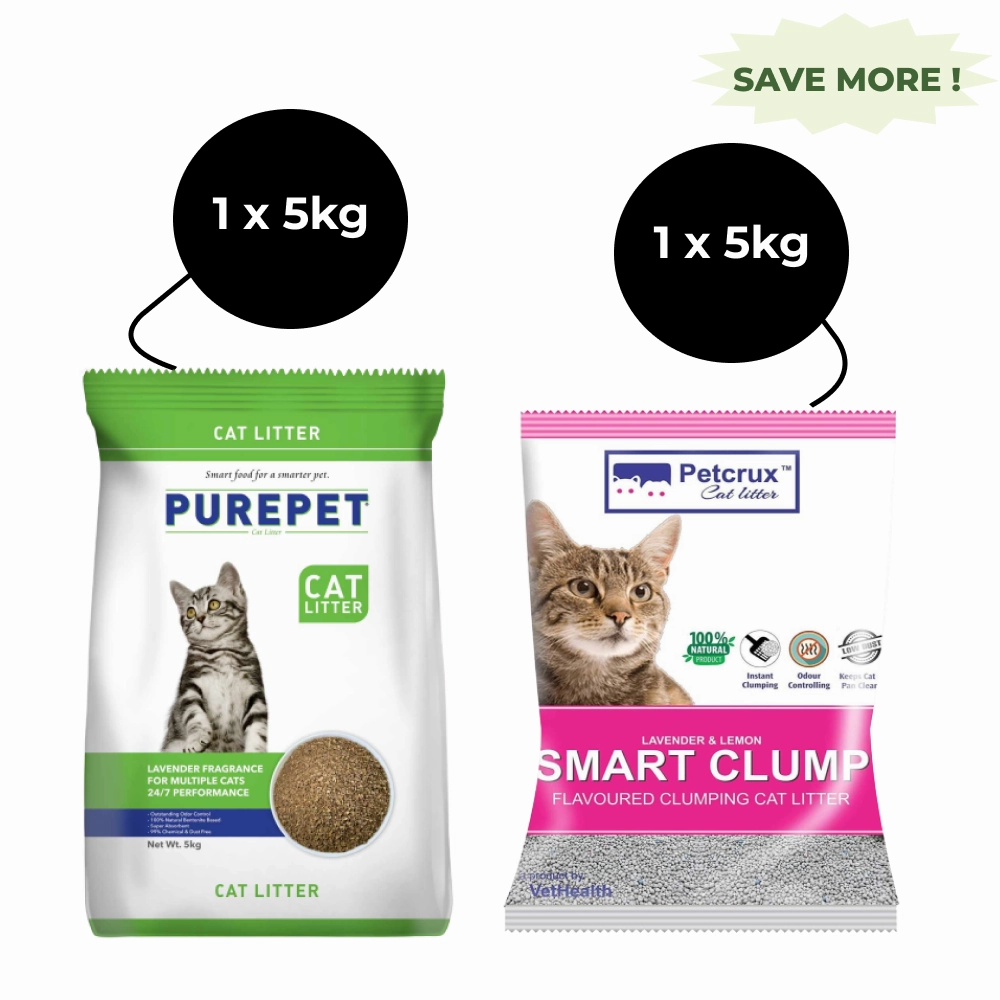 Purepet Lavender Scented and Petcrux Lavender & Lemon Scented Smart Clumping Cat Litter Combo (1 1) cat waste,cat garbage bin,cat waste disposal