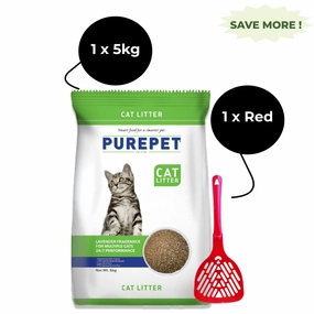 Purepet Lavender Scented Clumping Cat Litter and M Pets Basic Cat Litter Scoop (Red) Combo litter scoop,cat waste bags,poop disposal system