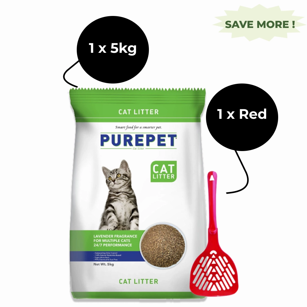 Purepet Lavender Scented Clumping Cat Litter and M Pets Basic Cat Litter Scoop (Red) Combo cat waste,cat garbage bin,cat waste disposal