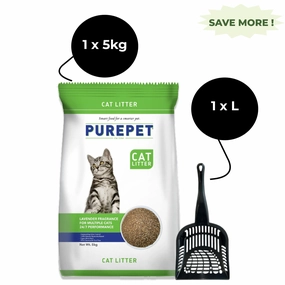 Purepet Lavender Scented Clumping Cat Litter and M Pets Cat Litter Scoop (Black) Combo cat waste,cat garbage bin,cat waste disposal