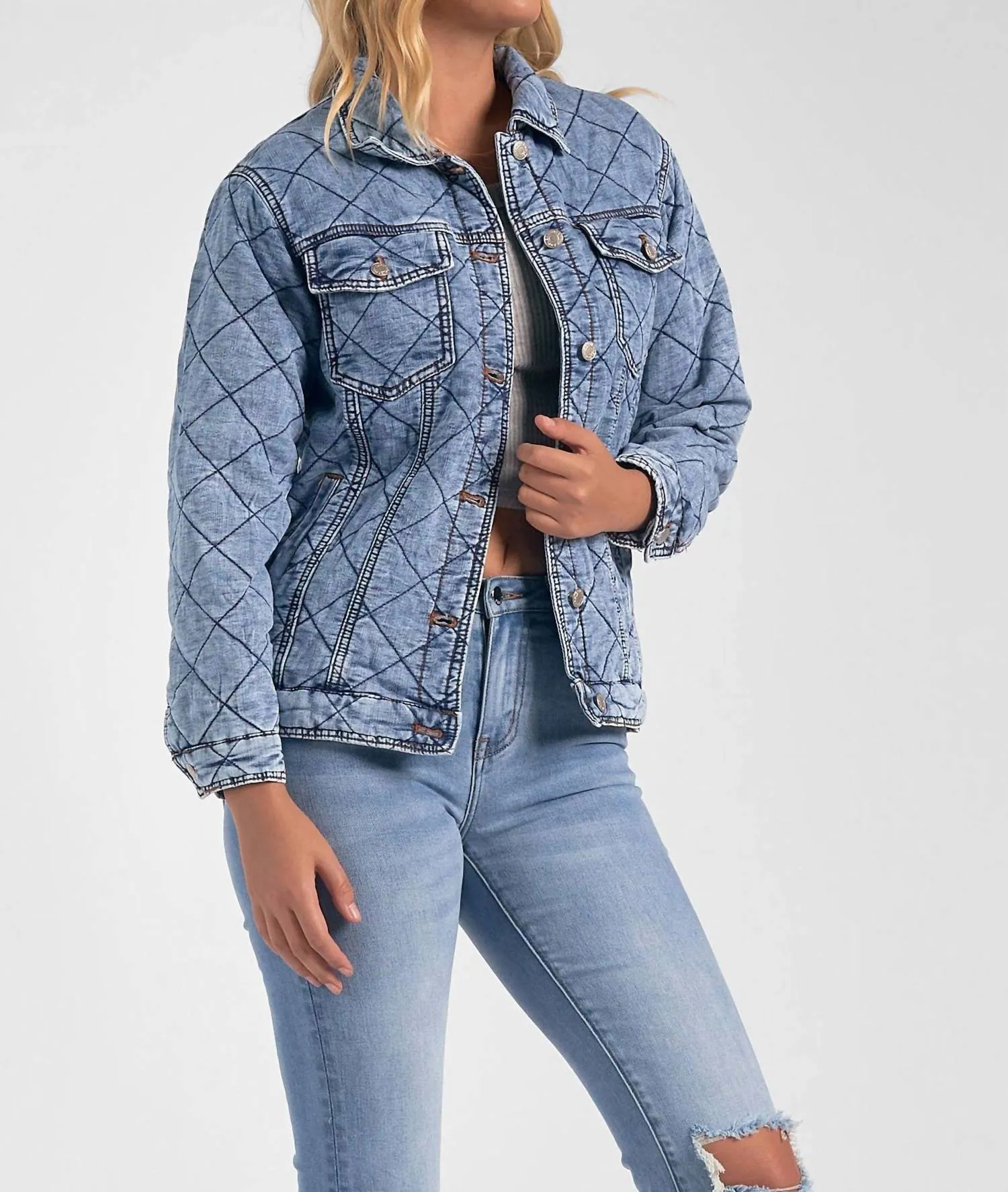 Quilted Jean Jacket In Blue