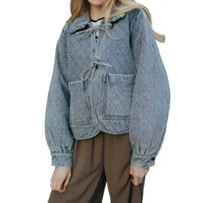 Quilted Tie Jacket In Denim