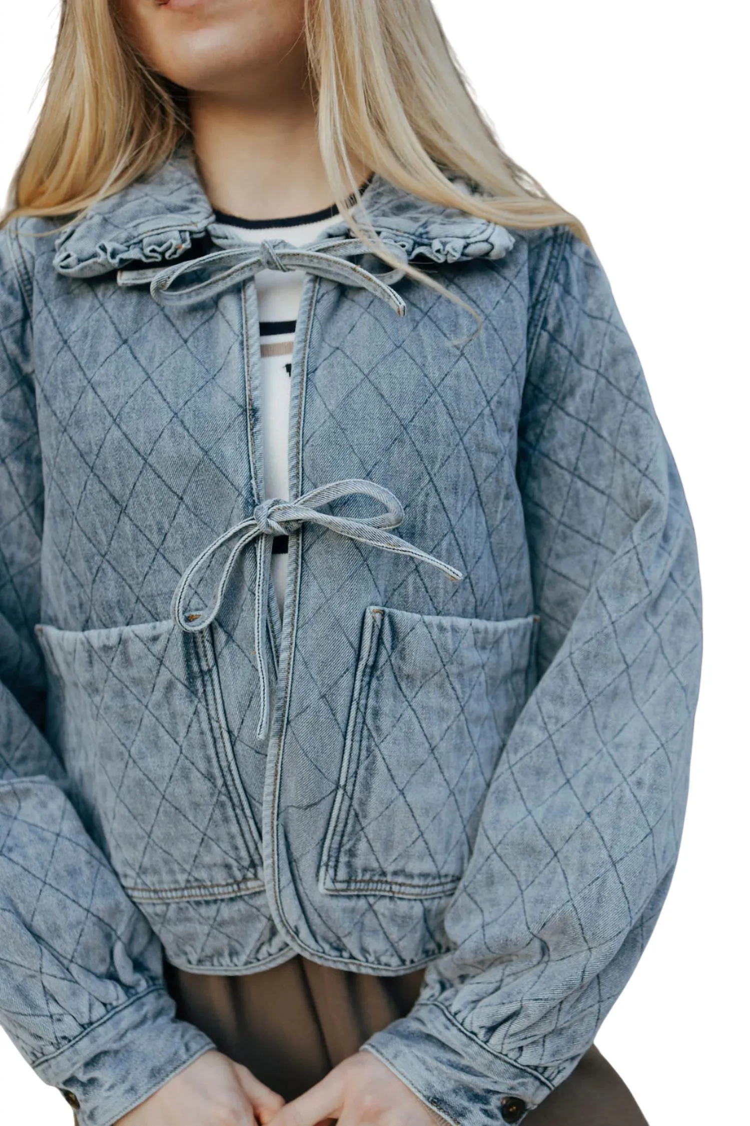 Quilted Tie Jacket In Denim