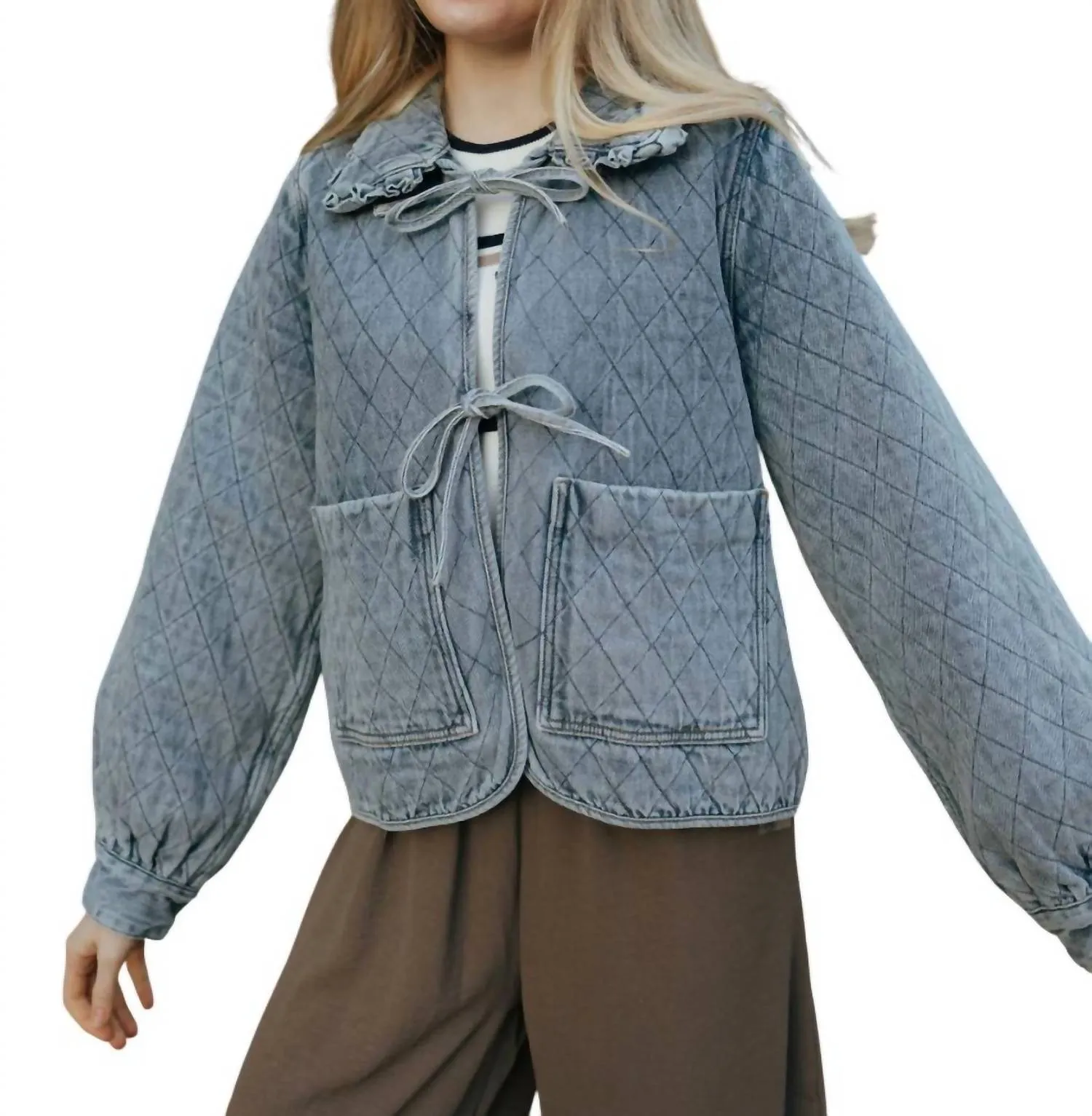 Quilted Tie Jacket In Denim