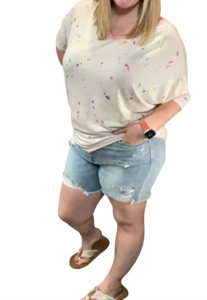 Rainbow Paint Splash Destroy Shorts In Denim