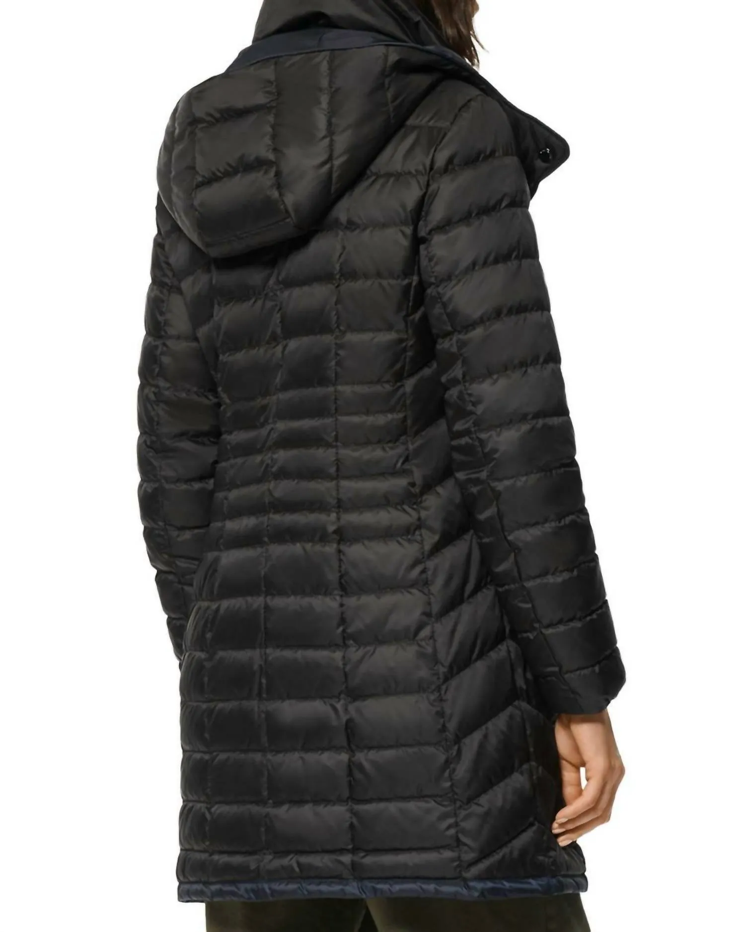 Removable Hood Marble Quilted Down Jacket In Black