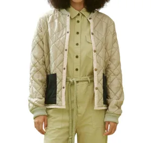 Reversible Patch Pocket Puffer Jacket In Pale Army W/ Cream Blush