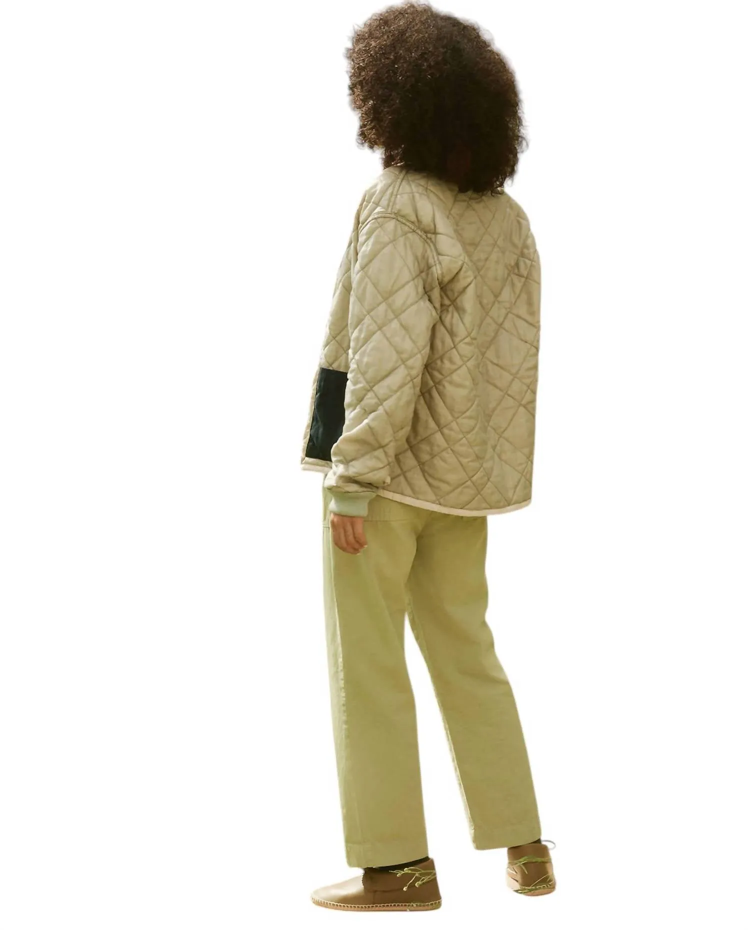 Reversible Patch Pocket Puffer Jacket In Pale Army W/ Cream Blush