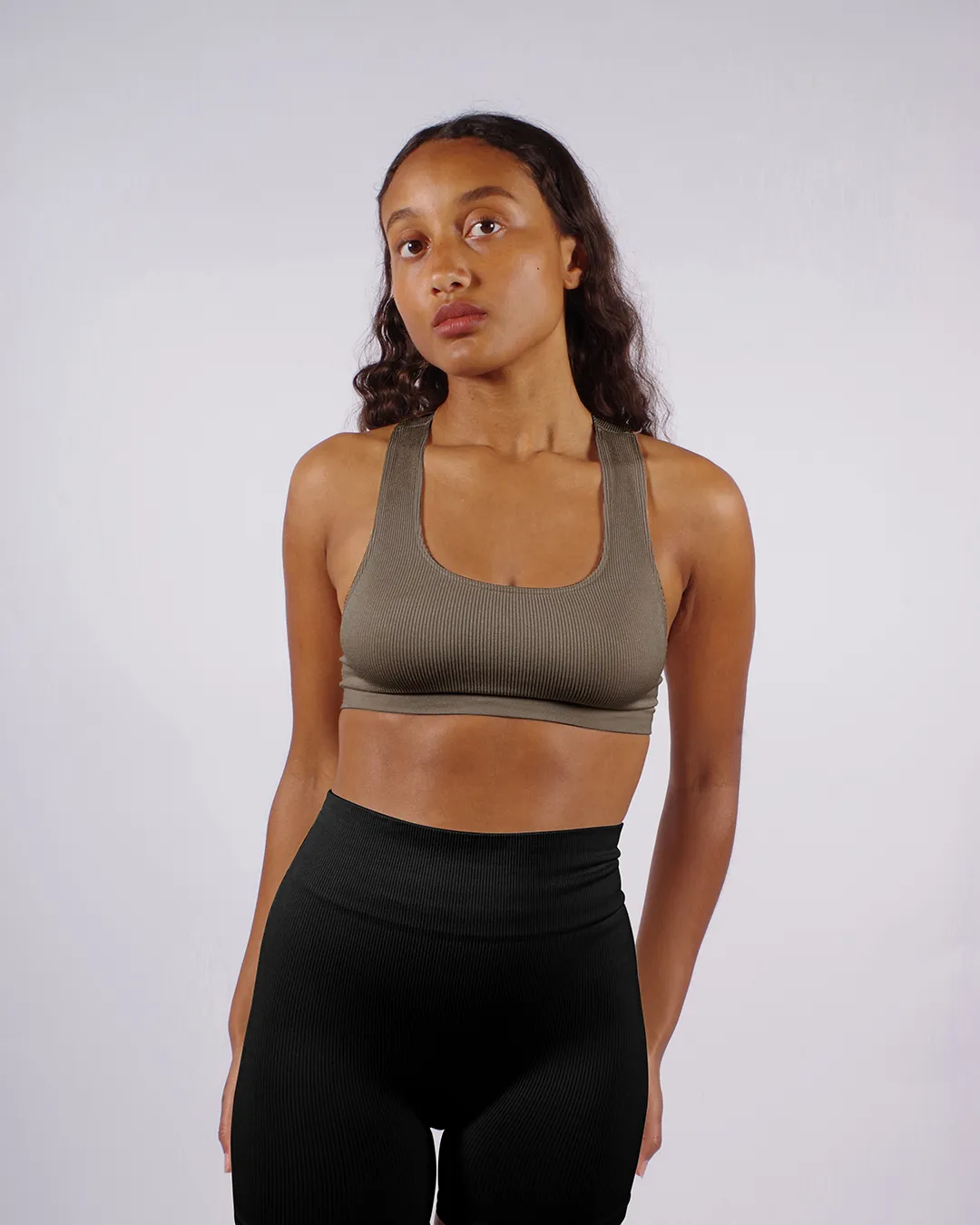 RIBBED ELATED Bra Top | Muddy Grey