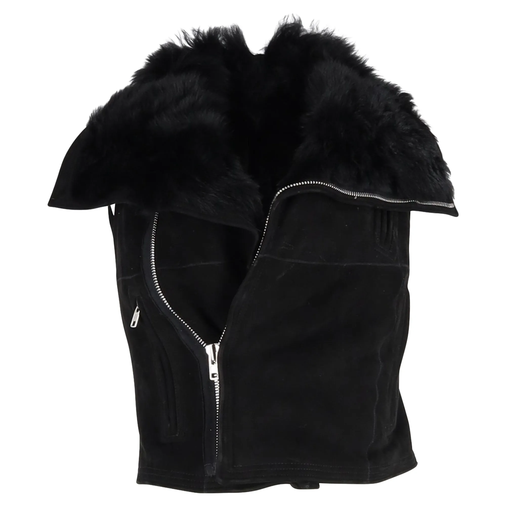 Rick Owens Sphinx Vest Biker Jacket in Black Suede