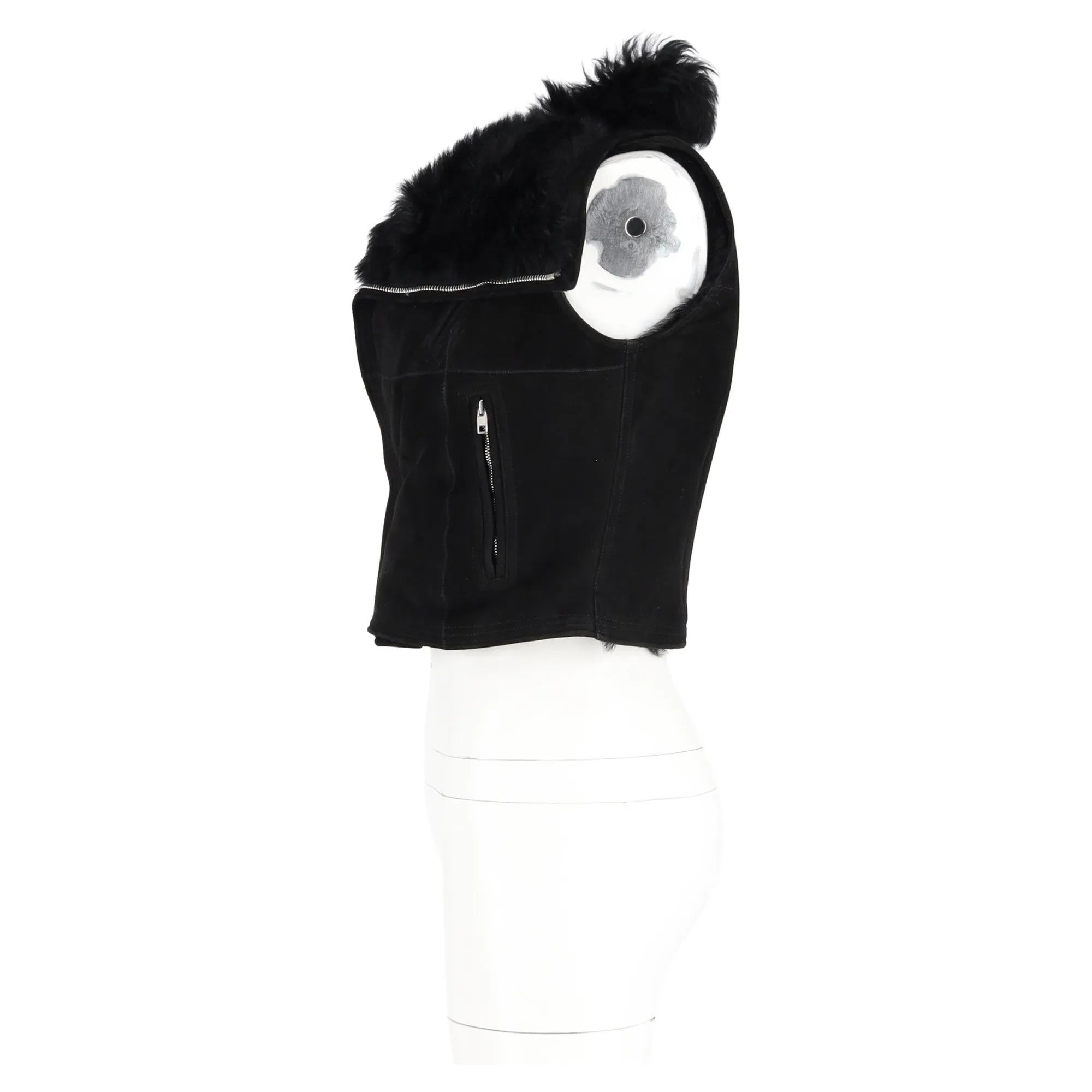Rick Owens Sphinx Vest Biker Jacket in Black Suede