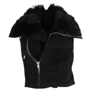 Rick Owens Sphinx Vest Biker Jacket in Black Suede