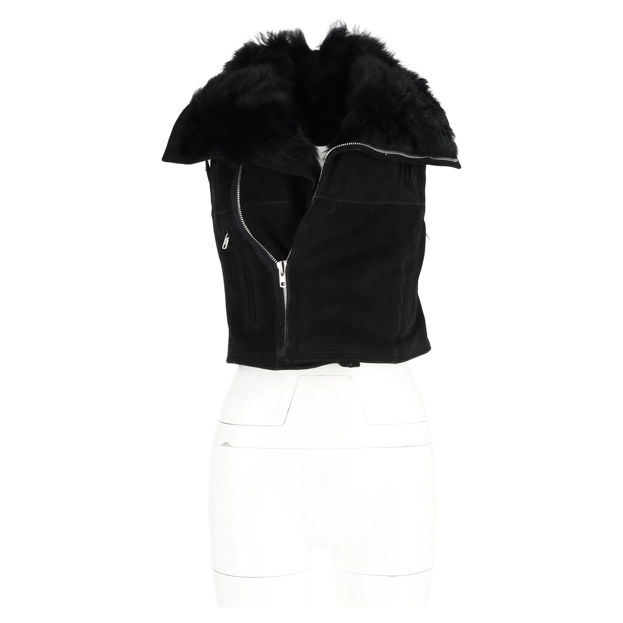 Rick Owens Sphinx Vest Biker Jacket in Black Suede