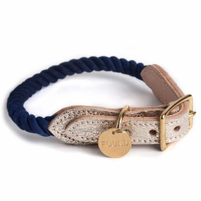 Rope and Leather Collar, Blue Ombre with Metallic Leather dog collar,leather dog collar,adjustable dog collar