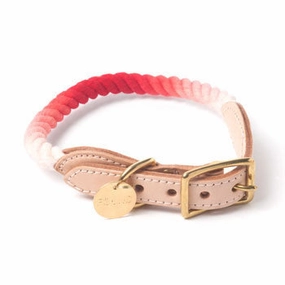 Rope and Leather Collar, Coral dog collar,leather dog collar,adjustable dog collar